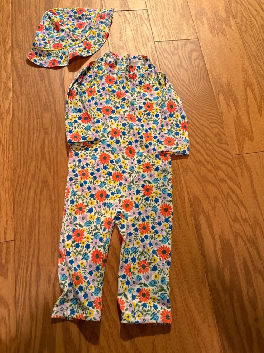 Baby Boden Floral Baby One Piece Longsleeve Swimsuit with Matching Hat